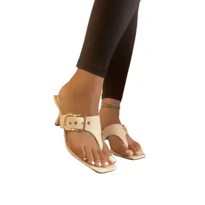 MERASA-13 White Stone Kitten Heel Split Toe Black Faux Leather - Slip On - Square Open Toe