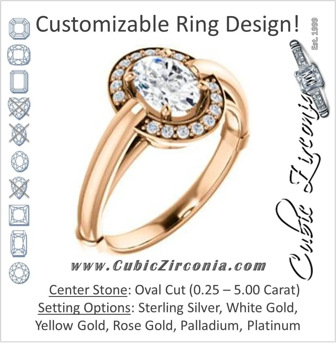 Cubic Zirconia Engagement Ring- The Kady (Customizable Cathedral-set Oval Cut with Semi-Halo)
