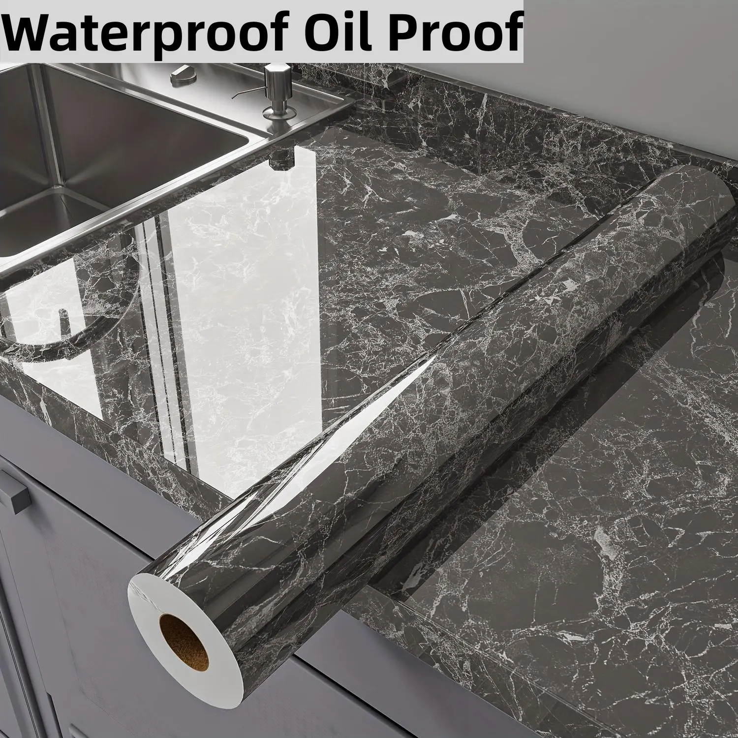 Premium Marble Pattern Waterproof Wall Sticker - Heat & Oil Resistant Self-Adhesive PET Film, Classic Style for Kitchen Countertops, Stove Backsplash, Tile Cabinet Repair - Easy Install Home Decor Upgrade