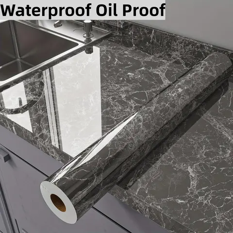 Premium Marble Pattern Waterproof Wall Sticker - Heat & Oil Resistant Self-Adhesive PET Film, Classic Style for Kitchen Countertops, Stove Backsplash, Tile Cabinet Repair - Easy Install Home Decor Upgrade
