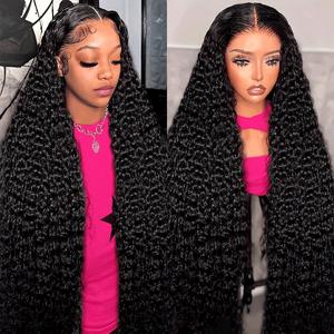 Subella 13x6 Full Lace Front Deep Wave Wig 220% Density Natural Black Color Human Hair HD Transparent Lace Pre Bleached Knots SummerVibes