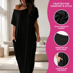 Women's Solid Color Batwing Sleeve Lounge Dress, Casual Comfy Short Sleeve Nightdress for Daily Wear, Ladies Loungewear Sleepwear for All Seasons, Womenswear