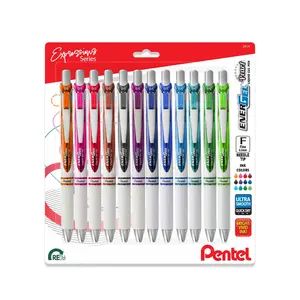 Pentel EnerGel RTX Pearl Liquid Gel Pen,  (0.5mm) Needle Tip, Fine Line, Asstd. Ink, 12-Pk