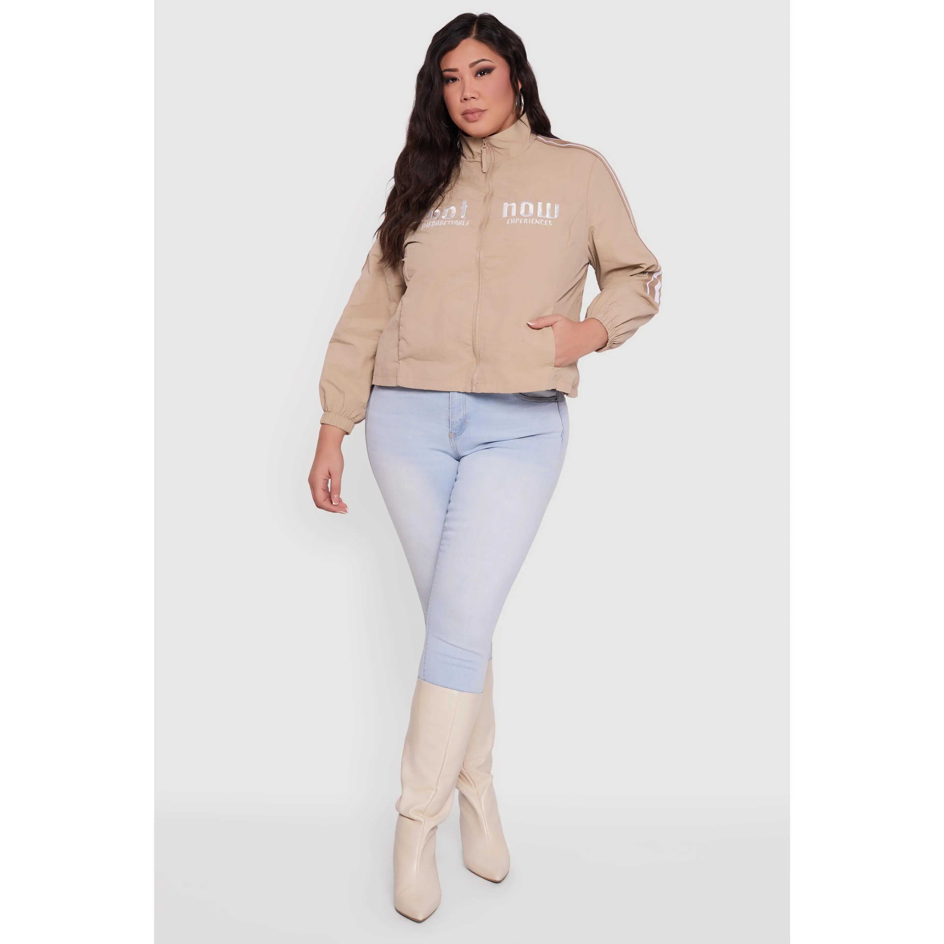 Plus Size Not Now Embroidered Windbreaker