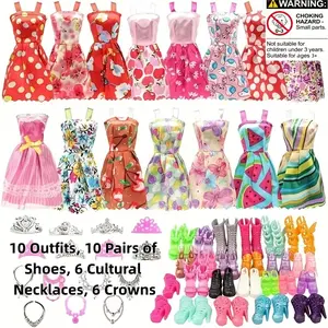 302-Piece Doll Dress-Up Set, Unisex, Doll Accessories, Includes 10, 10 Shoes, 6 Crowns, 6 Necklaces, Eco-Friendly, for 11-Inch Dolls