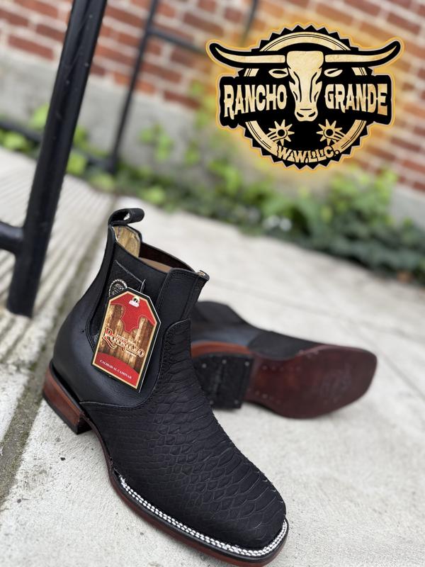 911 Black Pitton  Square Toe Chelsea Ankle Boots  / Botines Botas Horma Rodeo Punta Cuadrada   Pitton