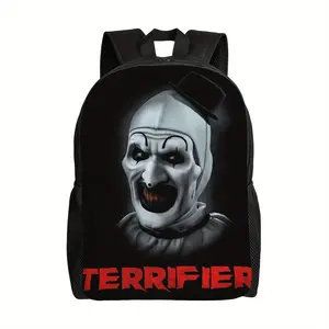 ZLIENSZUS Terrifier Clown Backpack - Black & White Design, Easy to Clean, Perfect for School, Daily Commute, and Light Travel, Adjustable Shoulder Straps, Zipper Closure, Polyester Lining, Casual Style, Backpack for Travel, School Bag, Playful Design, Du