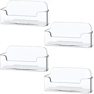 4 Pack Clear Plastic Business Card Holder,Acrylic Business Card Display for Desk Business Card Stand