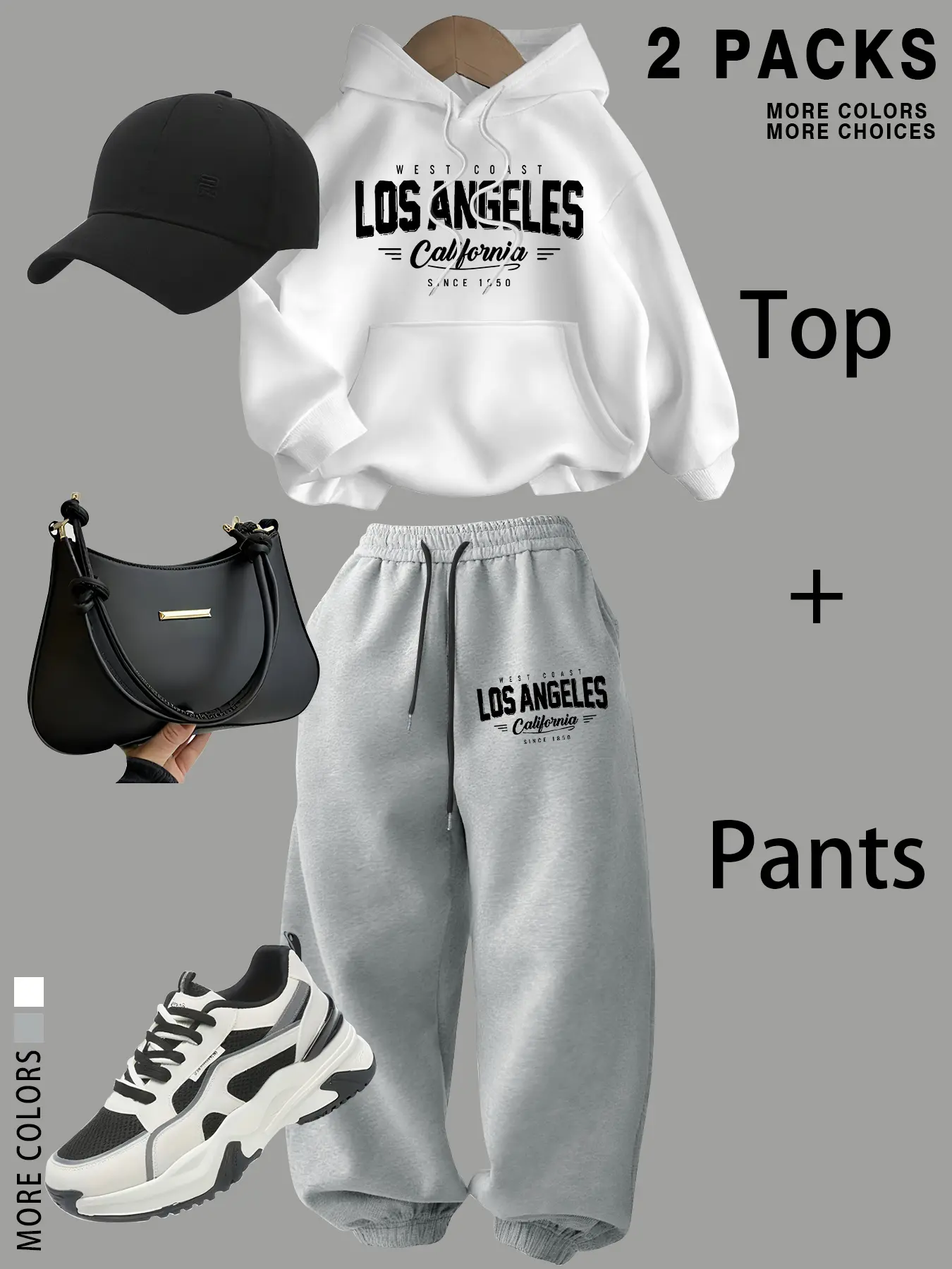 Women's Hooded Sweatshirt Set with Kangaroo Pocket & Fleece Lining, Los Angeles Letter Print, Casual Summer, Long Sleeve + Pants, Drawstring, Womenswear Clothes