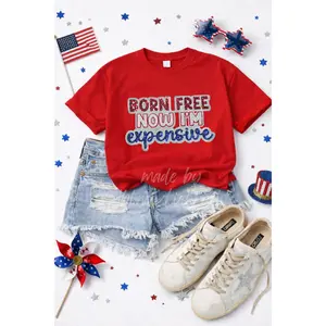 Born Free Now I'm Expensive 4th of July Sequin Patch Tshirt