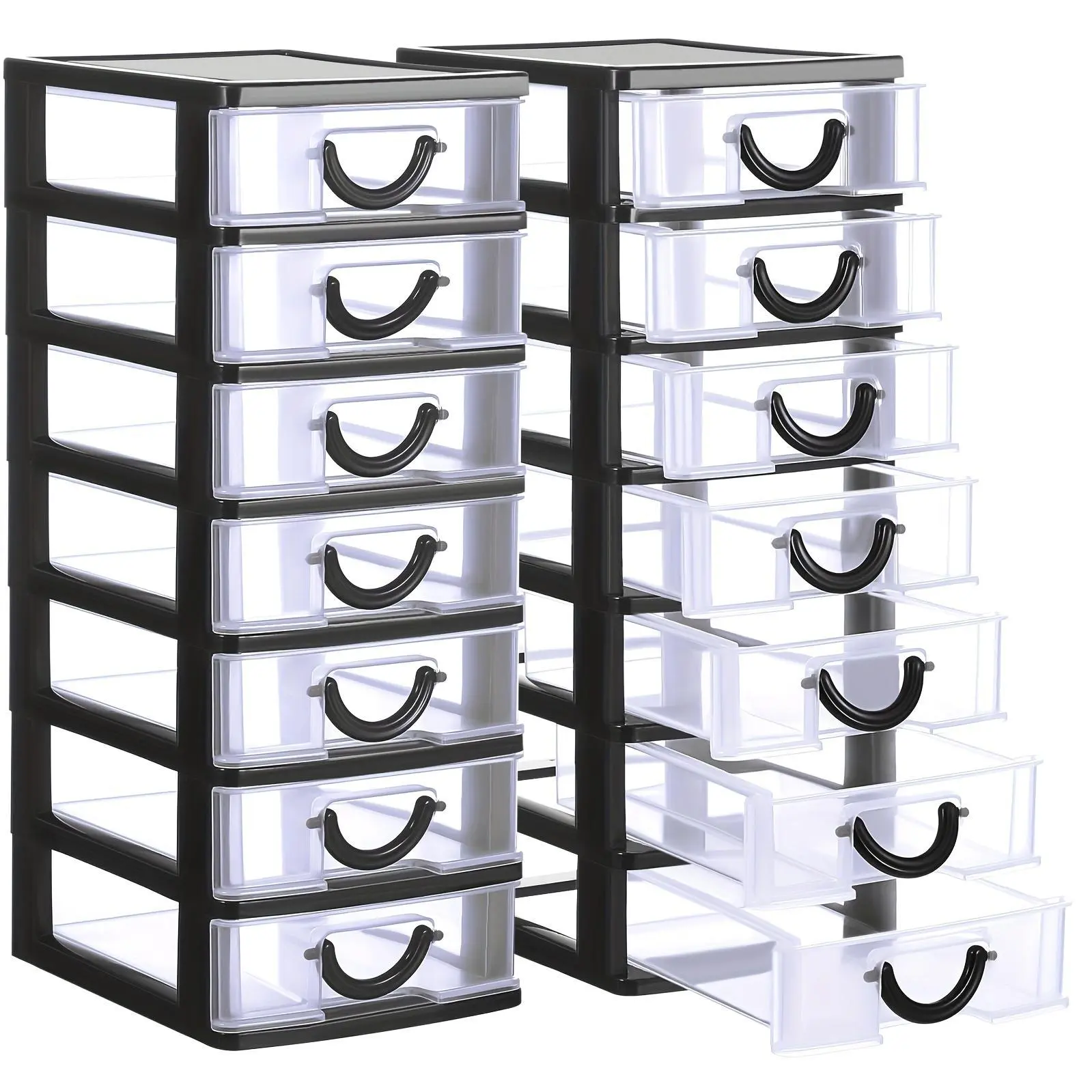 2pcs Plastic Drawer Organizers Mini Organizer Boxes Stackable Plastic Drawer Storage Containers Clear Storage Units for Desktop Craft (Black)