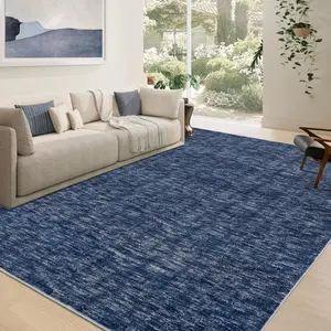 GARVEE 8x10 Washable Rug Modern Solid Texture Area Rug Stain Resistant Indoor Carpet Non Slip Low Pile Floor Cover For Bedroom Playroom Nursery Apartment Living Room,Blue