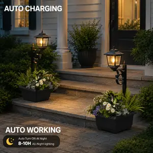 Naturuxa Outdoor Flower Pots for Real or Fake Flowers, Solar Lamp Post Lights - Wall Mount or Freestanding, Waterproof Decorative Lamp for Lawn, Patio, Front/Back Door