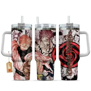 Ryomen Sukuna 40oz Handle Tumbler – Jujutsu Kaisen Stainless Steel Travel Mug, King of Curses Anime Cup, Double Wall Insulated Iced Coffee Tumbler, Cursed Power Aesthetic Drinkware, Anime & Manga Fan Gift