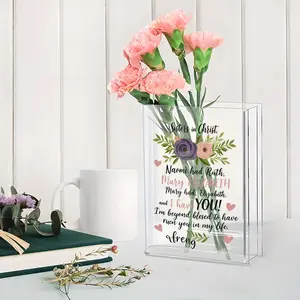 Transparent Book - Shaped Acrylic Vase, Sisters in Christ Floral Aesthetic, Ideal for Birthday & Holiday Gifts, Perfect for Book Lovers, Home Decor Accent, Clear Design, Universal Size
