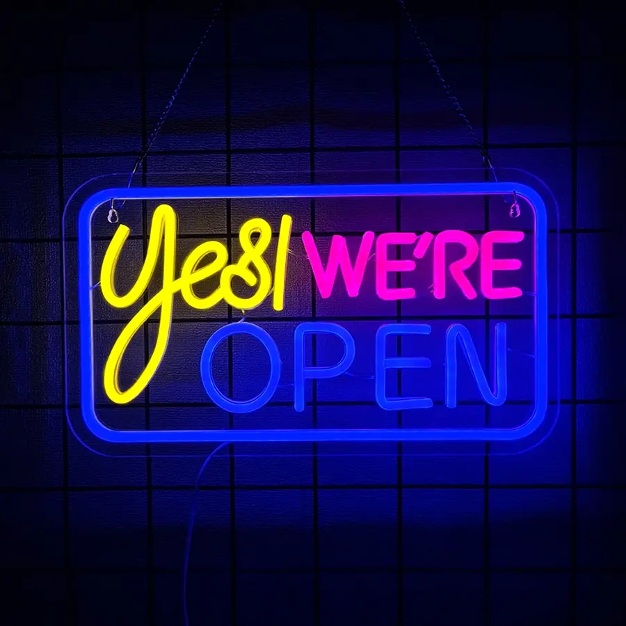Yes We Are Open Neon Sign, USB Powered Storefront Wall Light, Easy to Hang, Ideal for Bars Clubs Restaurants Hotels Game Rooms Art Decor