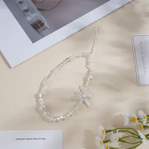 Crystal And Pearl Bow Butterfly Phone Strap Phone Charm Shimmery Spring Summer Phone Accessories Beaded Charms Phone  Kindle Strap