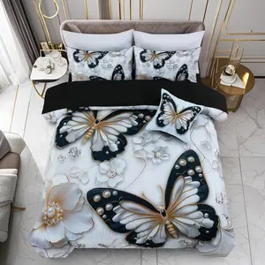 6 count Bed in  Bg Blck nd Glod Dremy 3D Butterfly Printed, Butterflies Bedding  Comforter Set, for Girls  Teens