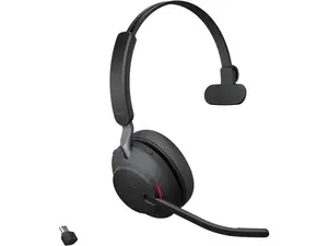 Jabra Evolve2 65 Bluetooth Wireless Headset with Mic for Calls and Music, Single-Ear Headphones with USB-C Adapter, Up to 37 Hours Battery, Works with Online Meeting Apps, Black