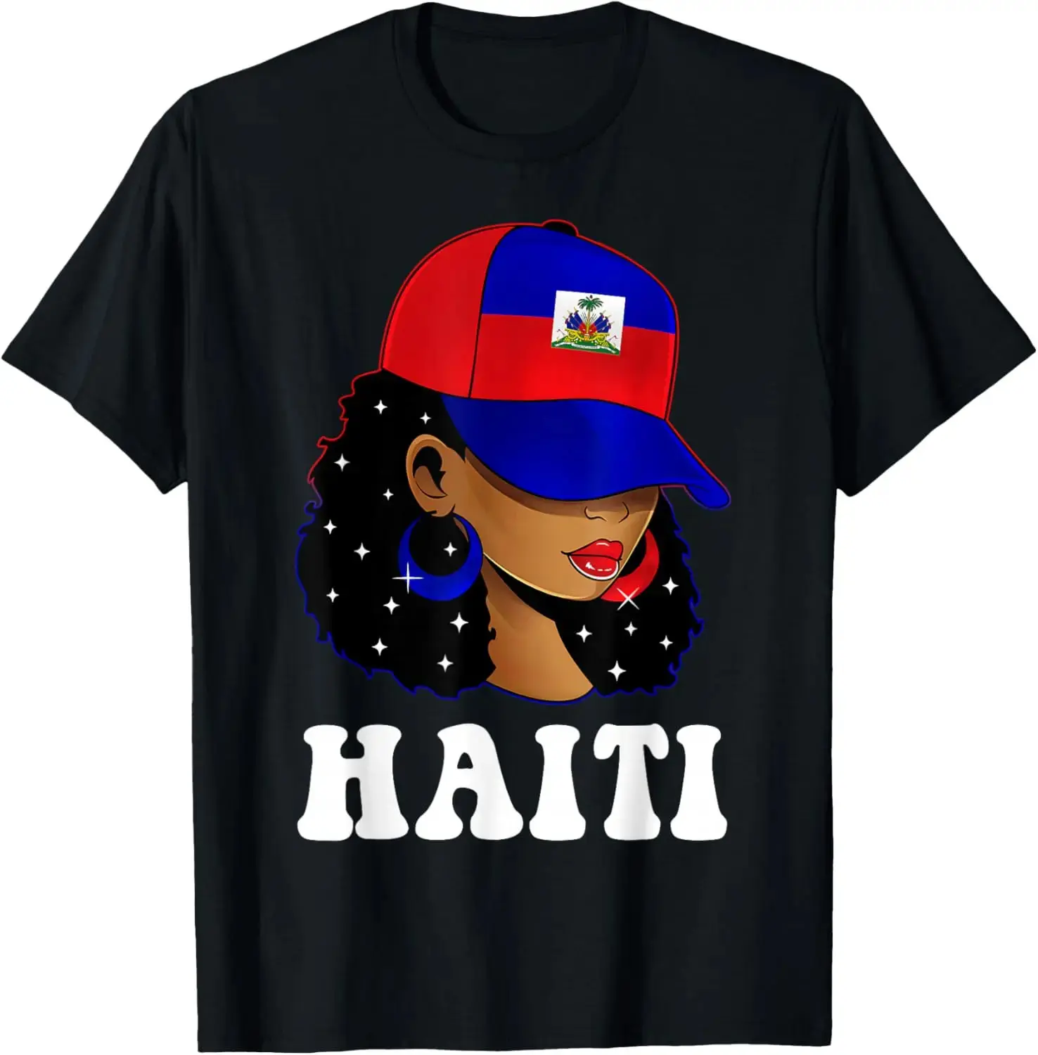 100% Cotton Haiti Flag Proud Haitian Girl Black Woman Patriotic T-Shirt