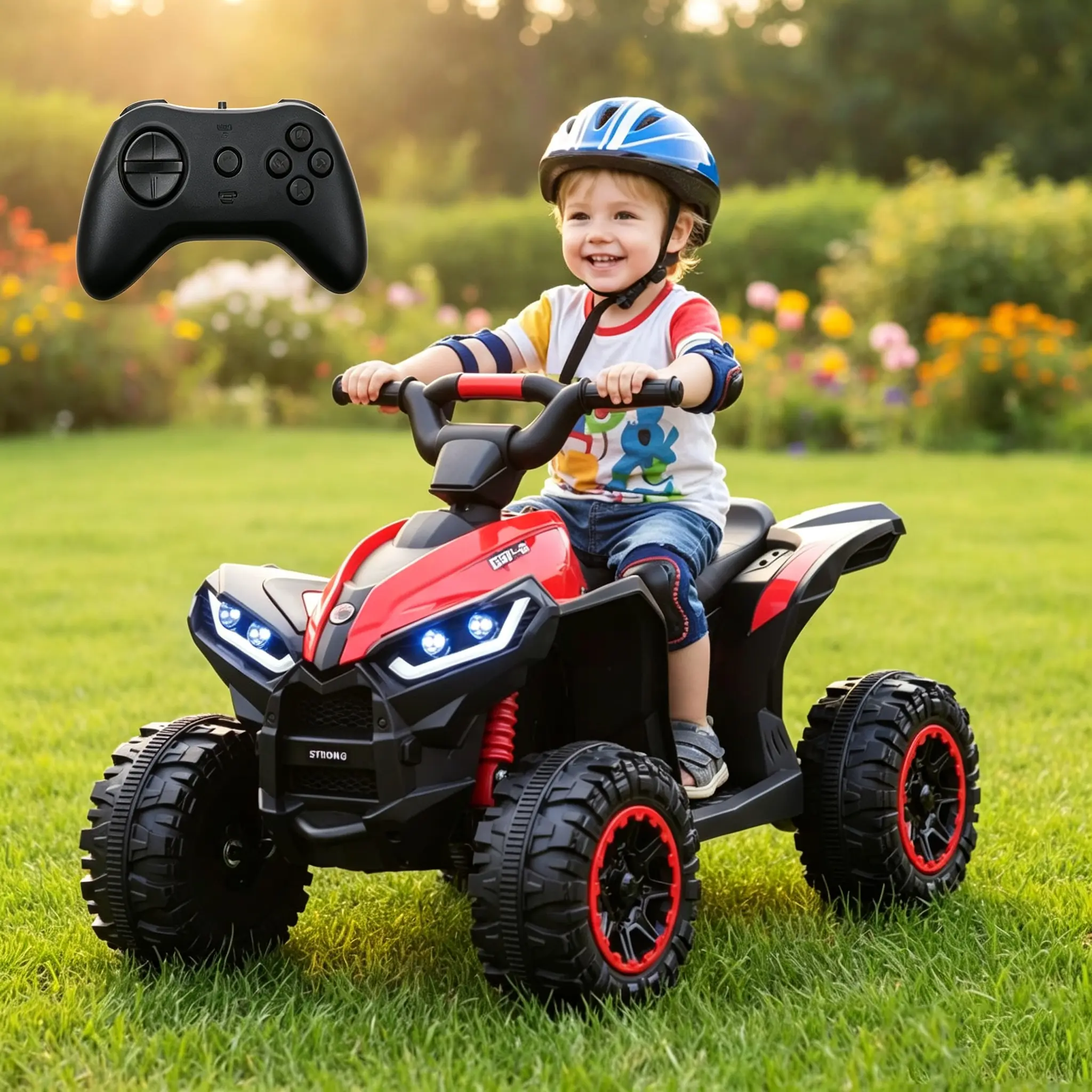GARVEE 12V Rechargeable Kids 4-Wheeler Ride-On ATV Toy with Parental Ctrl, Ride on Wheels, Realistic LED Lights, Music, Wide Comfortable Seat, Weatherproof Durable Large Tires for 3+ Yrs Outdoor Play