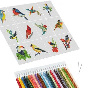 Bird Pattern DIY Cross Stitch Kit without Frame, 12pcs/set DIY Cross Stitch Printed Canvas Animal Decor for Home, Cross Stitch Supplies, Embroidery Thread