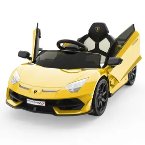 Yellow 12V Licensed Lamborghini Kids Electric RideOn Car With Remote Control LED Lights And Sound System Yellow Interaction Audio Durable Music