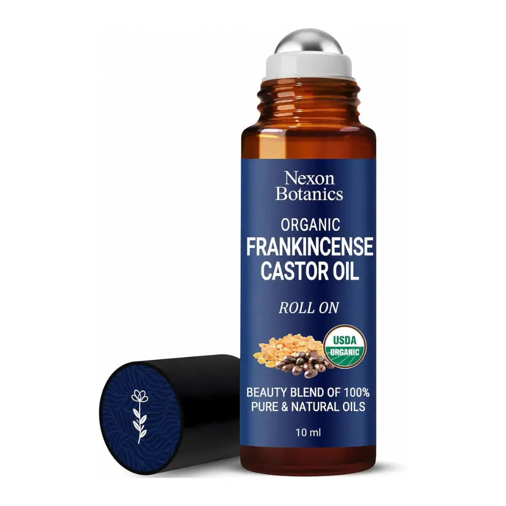 Organic Castor Oil and Frankincense Eye Roller for Under Eye Bags - 10 ml | Pre-Diluted Essential Oil Blend Roller for Skin, Face, Lashes, Brows