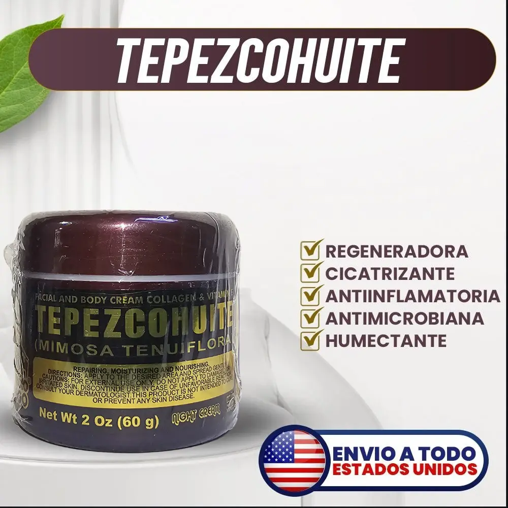 Tepezcohuite Facial and Body Cream with Collagen and Vitamin E 2 Oz 60 g