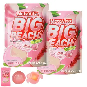 MetaVita Big Peach Peelable Gummy - halloween candy, 5oz Big Size, Extra Large Pieces, individually pack, Real Peach Taste, Gluten Free, Sweet Fruit Bonbon