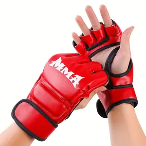 1 Pair Premium MMA Boxing Gloves for Adults - Half Finger, Durable PU Material, Adjustable Wrist & Secure Fit, for Training & Sandbags, Christmas Gift, Available in White/Red/Black, Training Gear, Ufc Gloves|Half Finger Gloves|Pu Leather Gloves