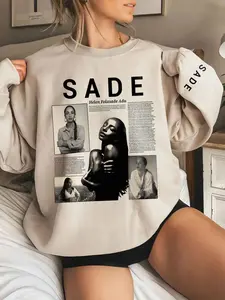 Unisex Sade Character Print Crew Neck Long Sleeve Sweatshirt, Trendy Casual Daily Wear for Fall & Winter, Loose-Fit Thicken Fabric, Womenswear Tops