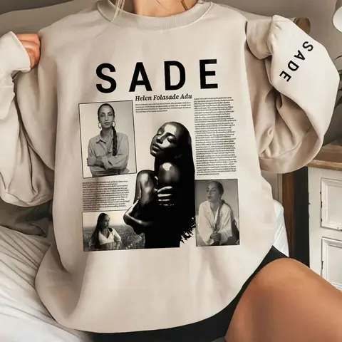 Unisex Sade Character Print Crew Neck Long Sleeve Oversized Pullover Sweatshirt, Trendy Casual Daily Wear for Fall & Winter Loose-Fit Thicken Fabric, Womenswear Tops