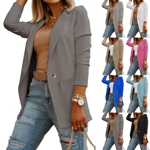 Womens Casual Long Sleeve Solid Color Knit Button Down Blazer Jacket Work Office Formal Womenswear