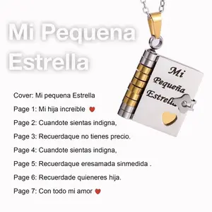 【Father's Day Gift】My Little Star Inspirational Book Locket Necklace for Daughter Son Stainless Steel Laser Engraved Quotes Christmas Birthday Graduation Keepsake 30g summerwins