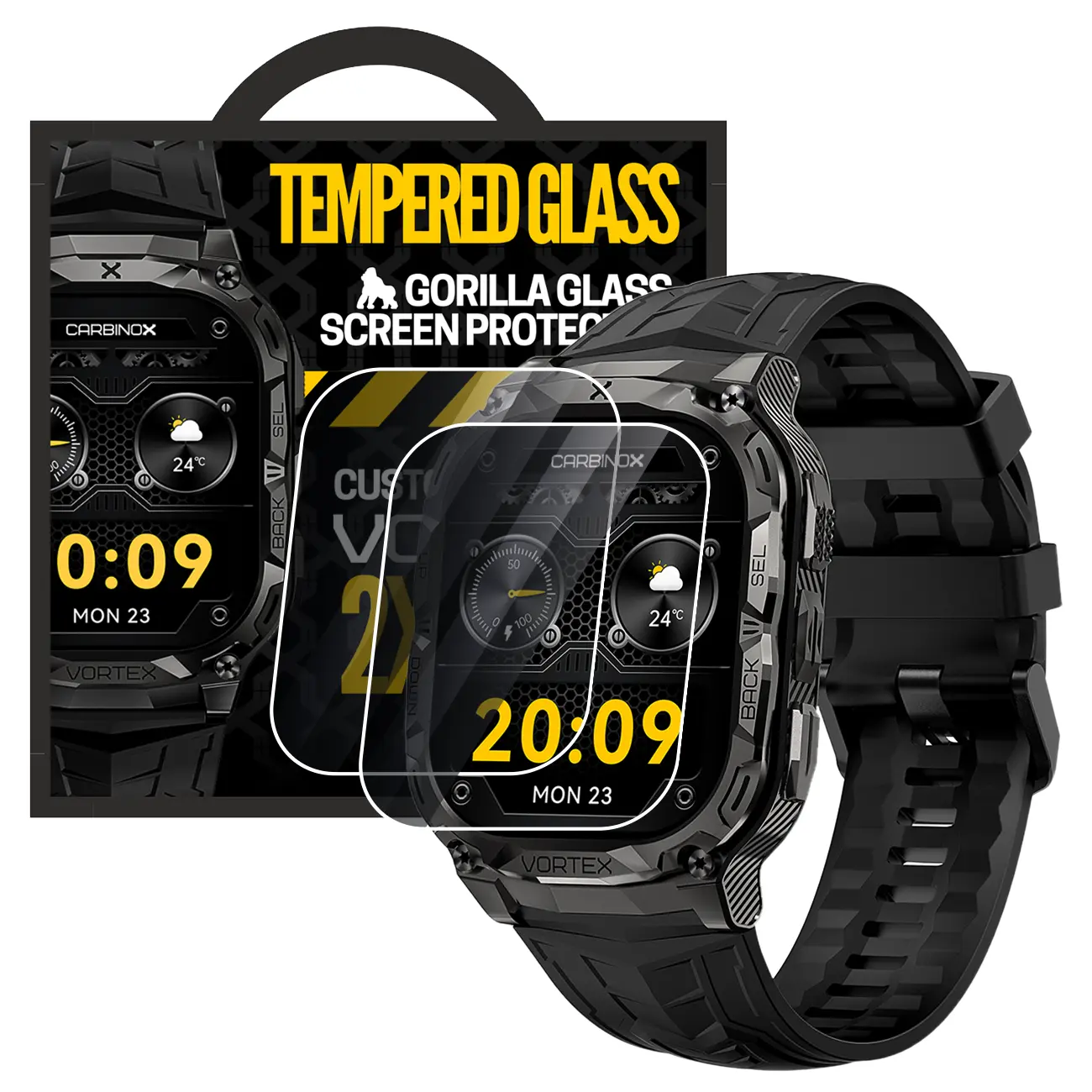 Carbinox Tempered Glass Screen Protector 2 Pack for Smartwatch Device High Transparency Anti-Scratch High Sensitivity Durability Crystal Protection