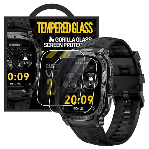 Carbinox Tempered Glass Screen Protector 2 Pack for Smartwatch Device High Transparency Anti-Scratch High Sensitivity Durability Crystal Protection