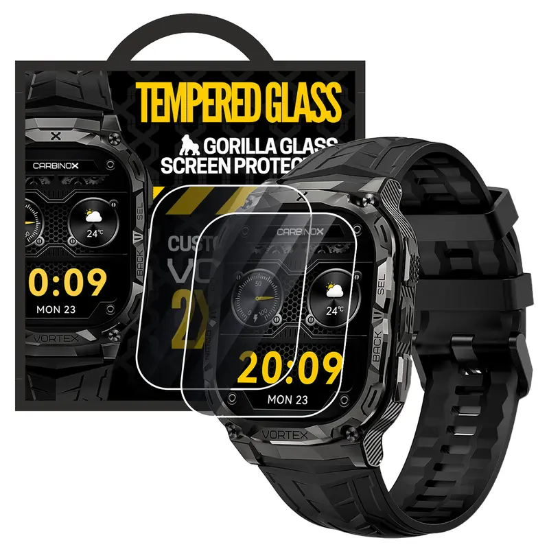 Carbinox Tempered Glass Screen Protector 2 Pack for Smartwatch Device High Transparency Anti-Scratch High Sensitivity Durability Crystal Protection