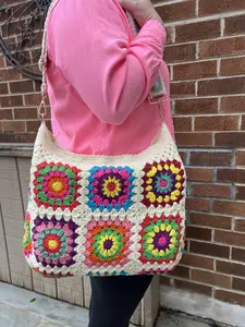 Granny Square Bag, Crochet Bag, Shoulder Bag, boho bag, crochet tote, Gift for Her, Valentines Gift,Large Bag, Afghan bag,Crochet beach bag, meaningful gifts