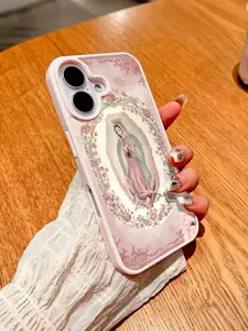 Pink Virgin Mary Christian Pattern Magnetic Clear Phone Case For IPhone 17/16/15/14/13/12/11/Air/ProMax/Pro/Plus For Samsung Galaxy S25-S22/FE/Ultra, Acrylic+TPU Cover, Creative Y2K Design, Fundas Para Cover De Matching, Compatible Shockproof Phone Cases