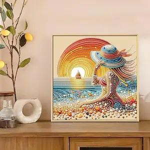 Beach Sunrise Pattern DIY Diamond Arts Colorful Painting Kit without Frame, DIY 5D Diamond Arts Colorful Painting Kit, Wall Art Decor for Home