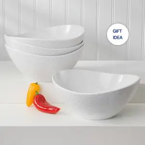 Highlands Stoneware 40oz White Serving Bowls, Set of 4