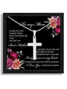 Gift Box Set holiday Mother's Day cross serpentine chain necklace in warm style for mom with blessing card and box