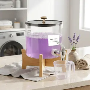 Laundry Detergent Dispenser Container with Shelf Stand Design Spouts Plastic Container with Lid for Laundry Room Organization Organiser For Liquid Detergent, Fabric Softener