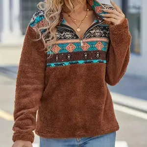 Western Ethnic Pattern Fuzzy Sweatshirt