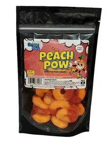 Omega Bursts Peach Pow – Super Sour Peach Gummies – 6 oz Resealable Bag
