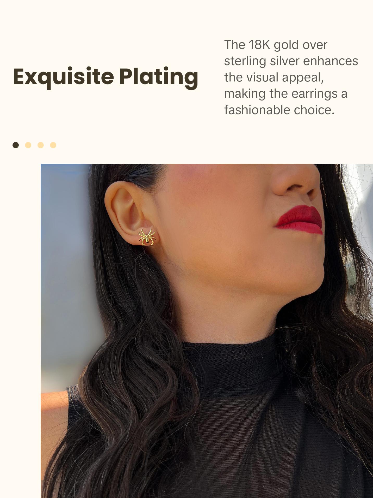 SONIA HOU Spider Halloween Stud Earrings - 18K Gold Over Sterling Silver | S925 Chic Trendy Exquisite Fashion Design Plated Stackable Accessory