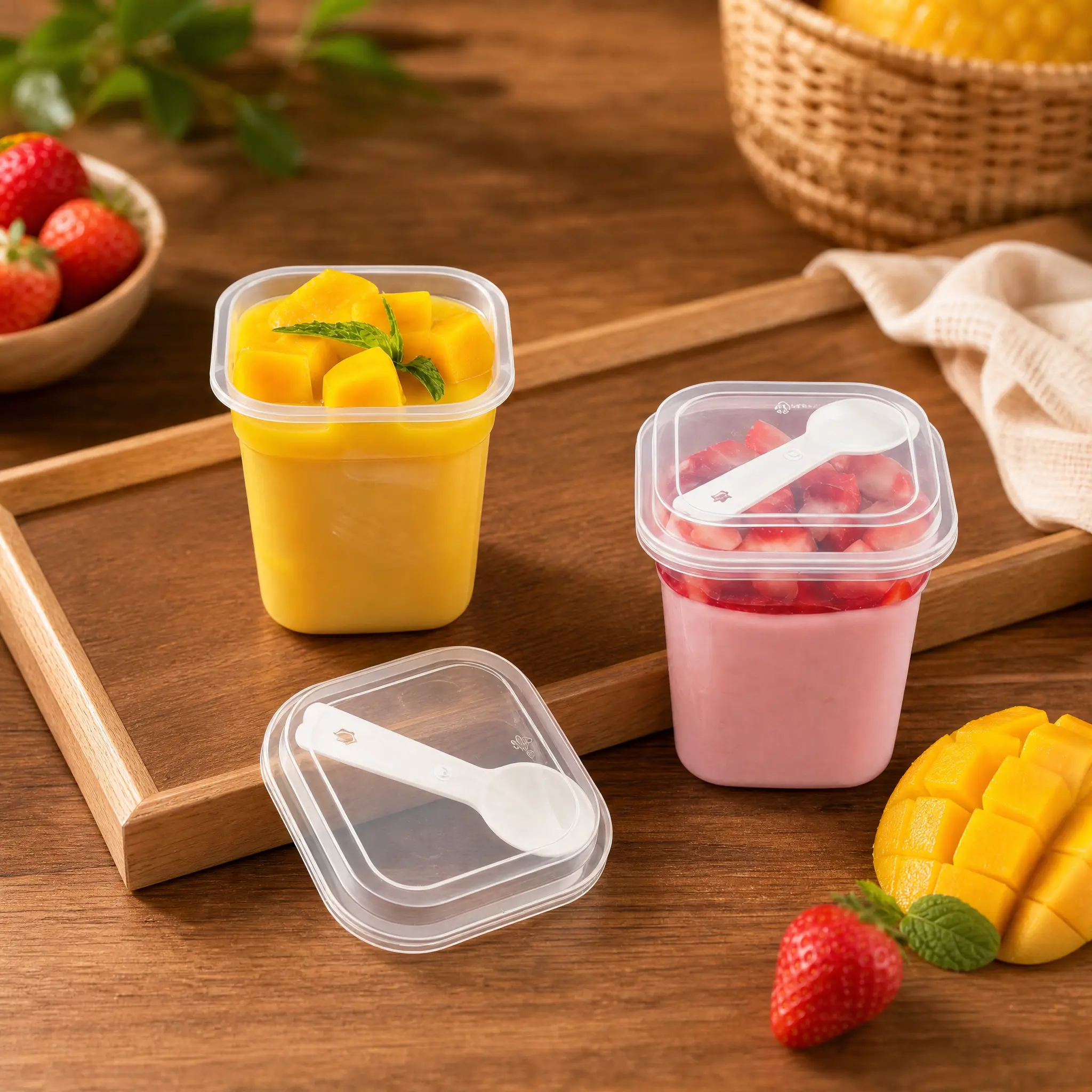 25-Set Thickened PP Plastic Transparent Reusable Dessert Cups with Lids & Spoons, Compostable Snack Containers for Parties, Catering Kitchenware