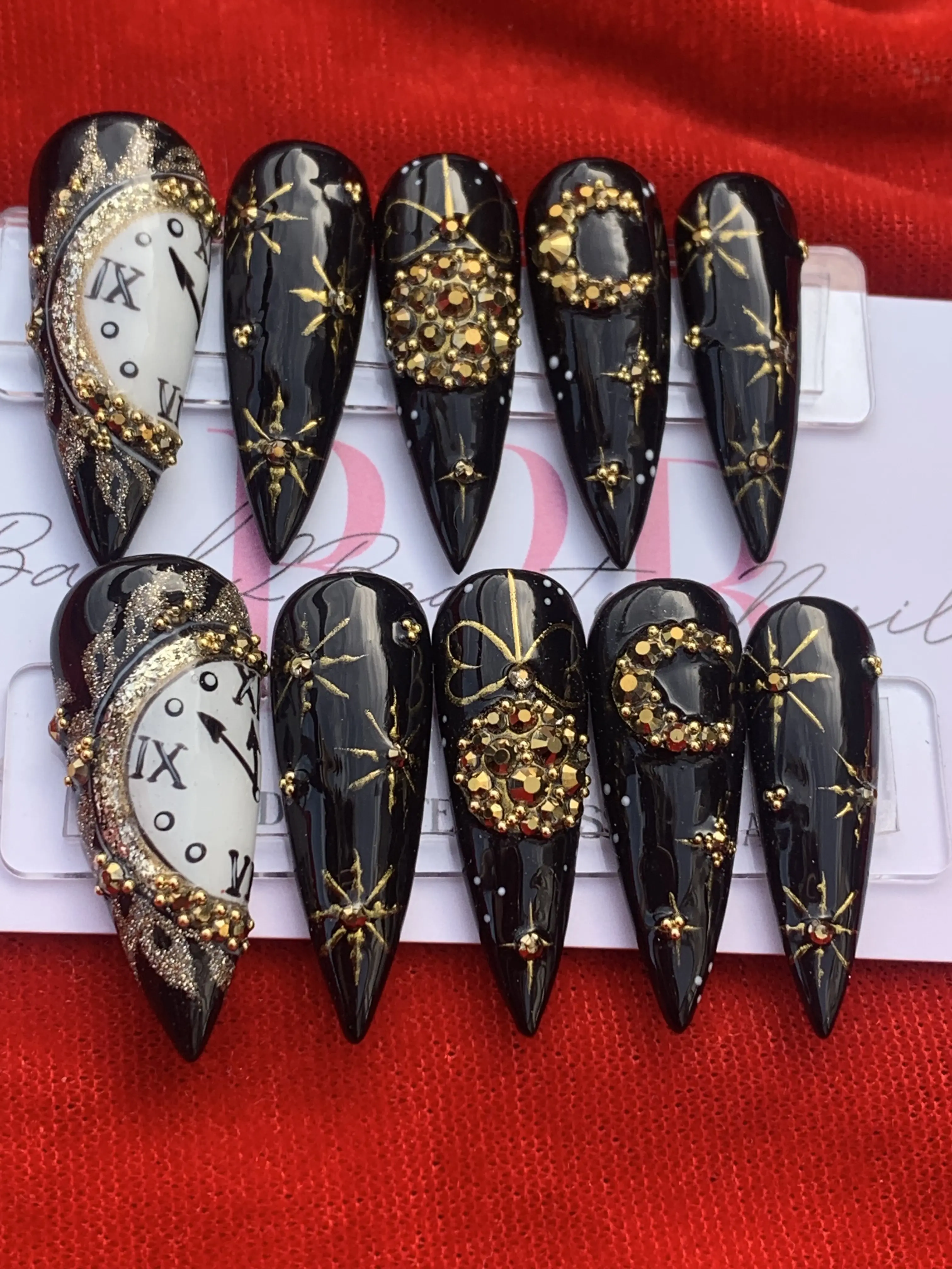 Back2Beauty Black and Gold New Year's Eve Nails, Glue on Nails