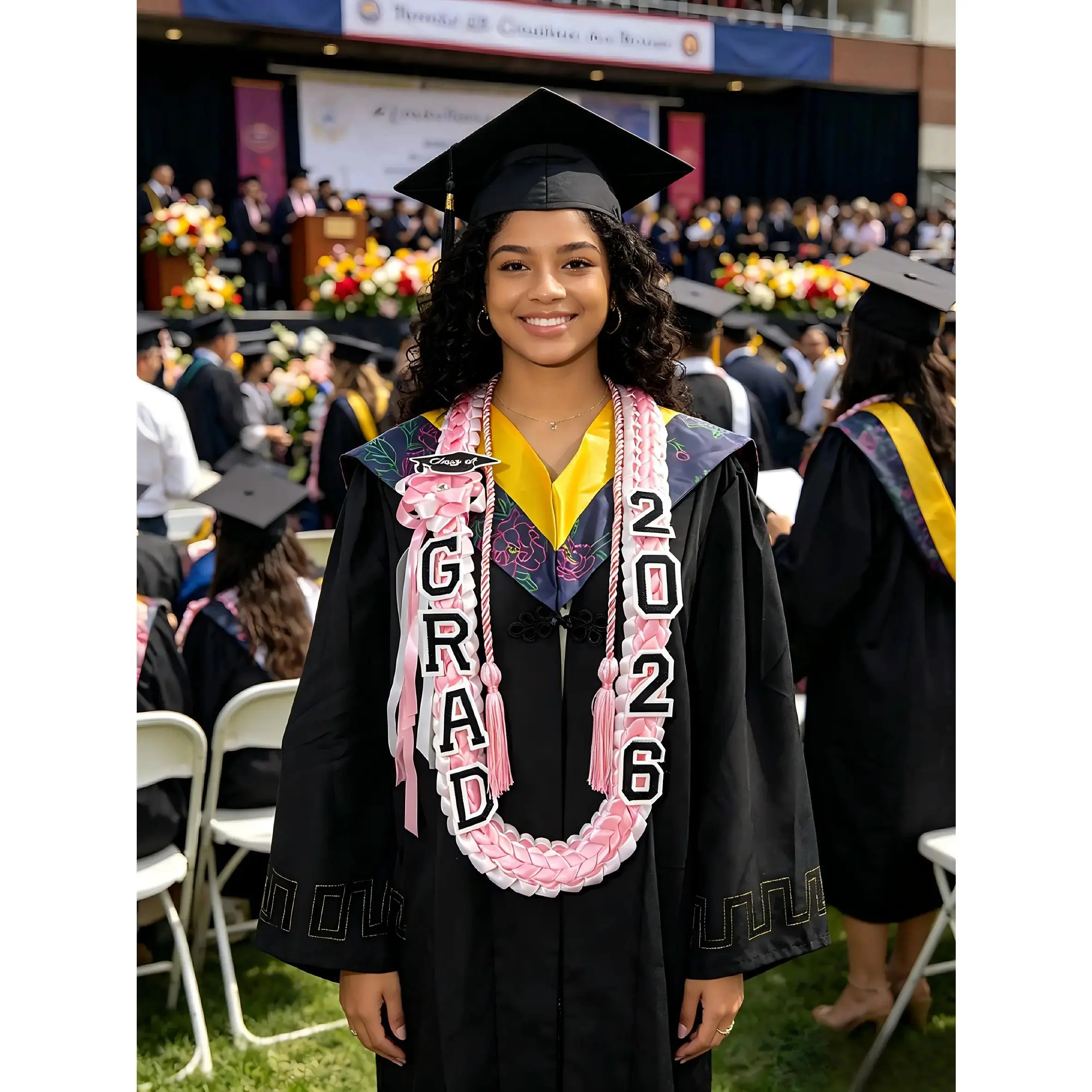 2026 School Color Braided Grad Lei, GRAD Number Decorative Ribbon Lei for Graduation Ceremony Thoughtful Grad Gift Pick | Multi-Color Braided 2026 Grad Lei for Him & Her Senior Grads